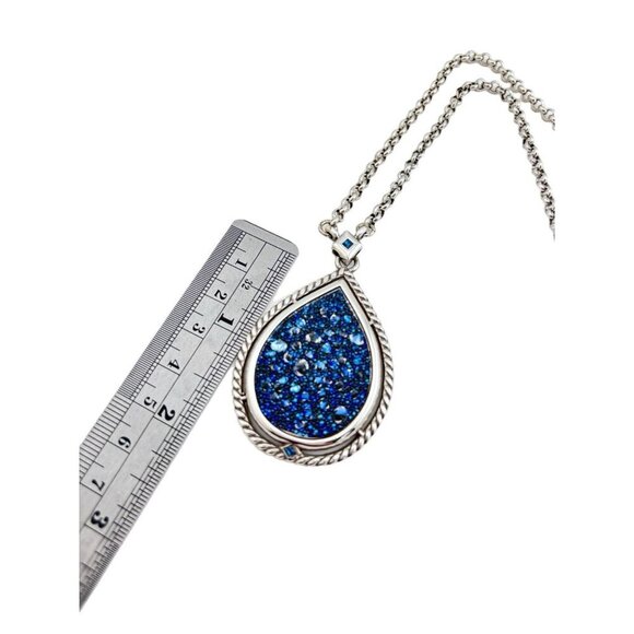 BRIGHTON CRYSTAL ROCKS BLUE DRUSY QUARTZ CRYST SLVR TEARDROP MESSAGE NECKLACE - Picture 4 of 7